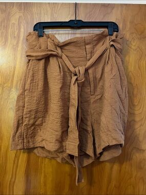 A New Day High-Waist Paperbag Tie-Belt Shorts — Rust Brown